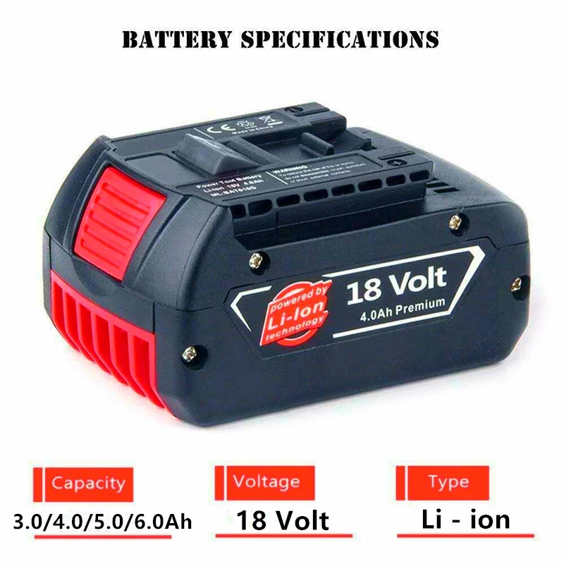 

18650 Rechargeable lithium ion Battery 18V 3.0/4.0/5.0/6.0Ah For Bosch 18V Backup Battery Portable Replacement BAT609 BAT618