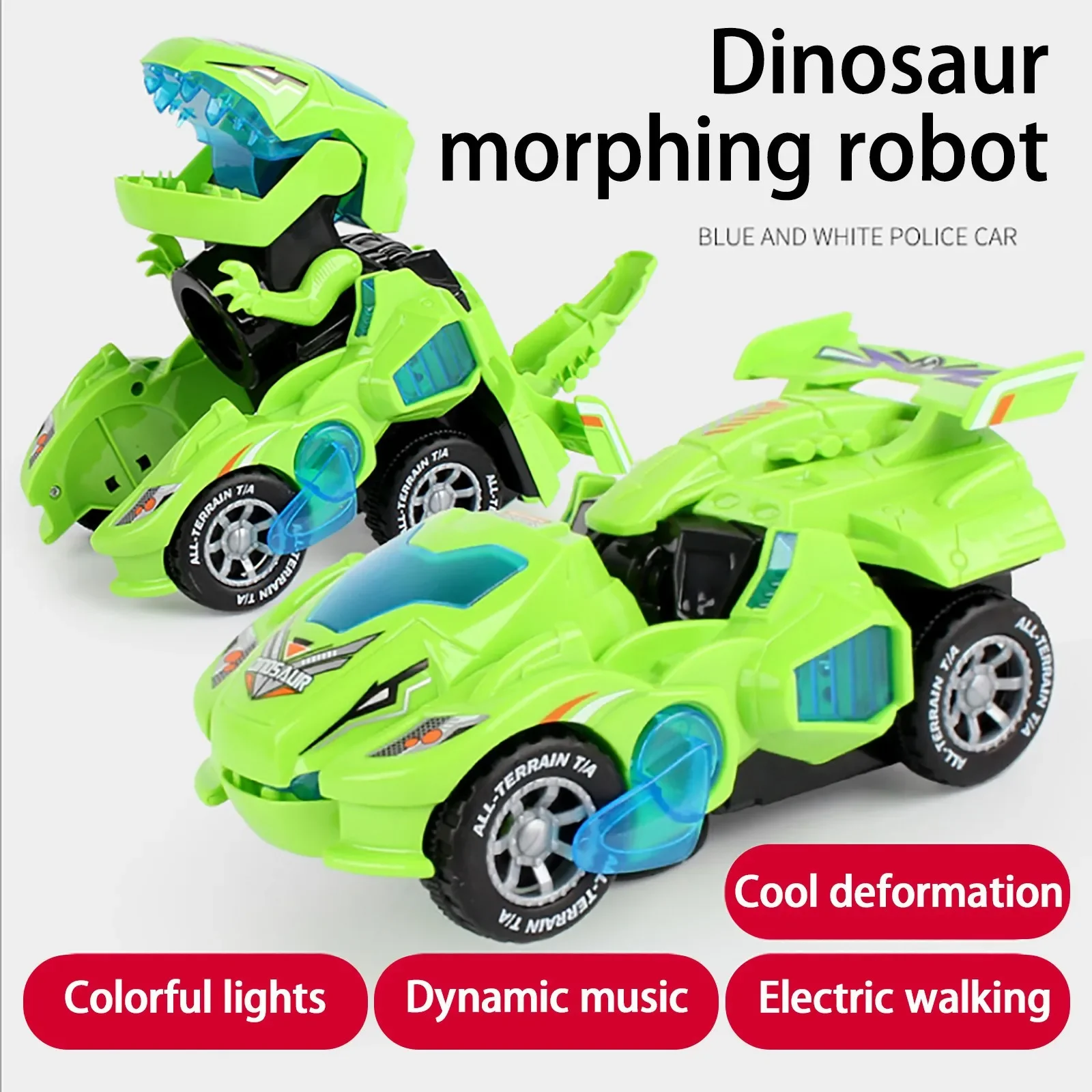 Deformed Car Dinosaur Children Toys Kids Dinosaur Deformation Toys with LED Light Flashing Music Electric Transformer Toy Car