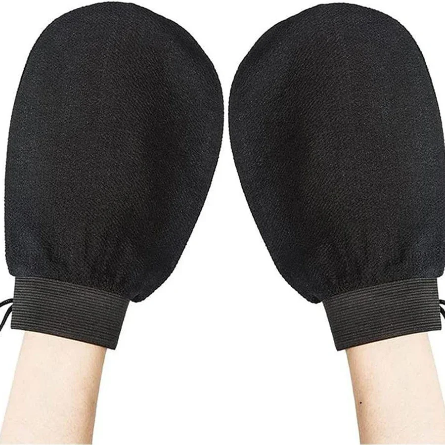 Single Black Bath Glove, Medium Grit, Double-Sided Exfoliating Massage Mitt, Back Scrubber for Dead Skin Removal