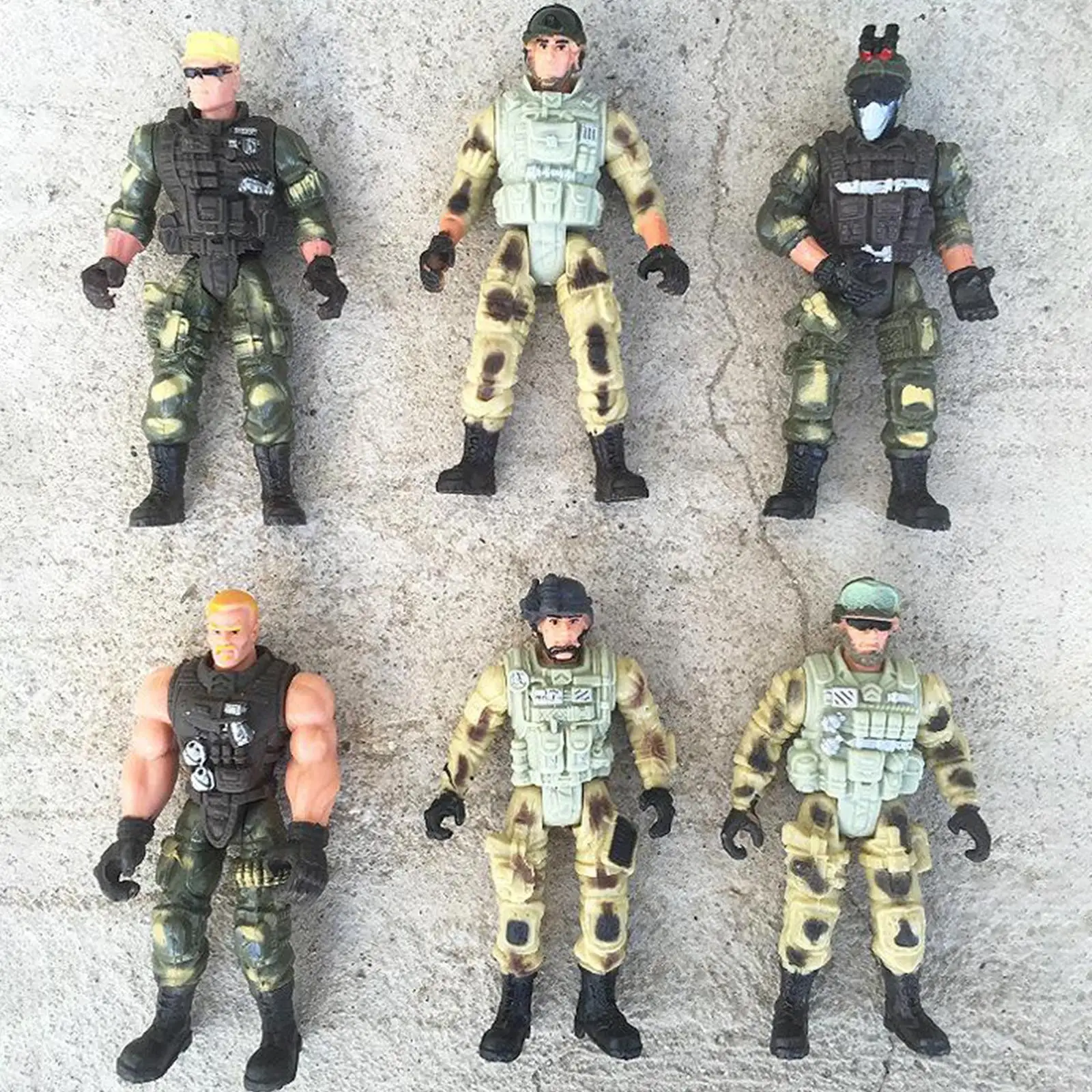 6pcs Privates Toy Army War Models Joint Movable with Gun Model