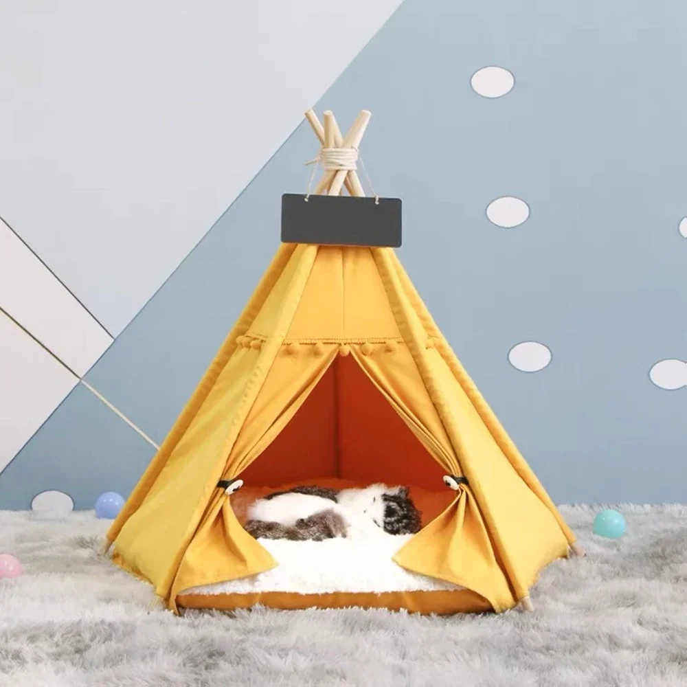 Tienda de campaña de lona para mascotas, casa de perro com cojín grueso para gatos e perros, para dormir profundamente en interi