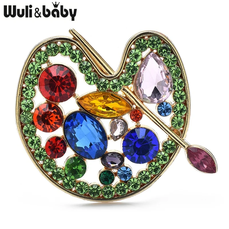 Wuli&baby Multi-color Rhinestone Color Pallet Brooches Pins For Women Unisex Drawing Lover Brooch Pins Gifts