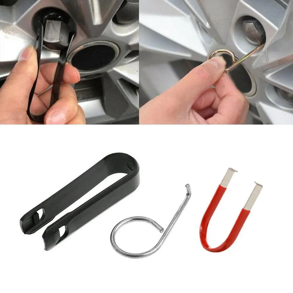 Universal Car Truck Wheel Lug Bolt Nut Center Cover Cap Extractor Removal Tool Clip with Hook Car Tire Cap Puller Tool