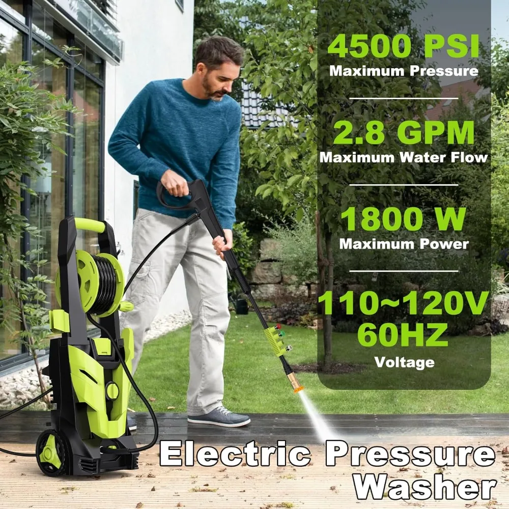 4500 PSI Max 2.8 GPM Power Washer with 4 Nozzles & Foam Cannon,for Car, Patio, Fence, Window, Garden (Green-A)