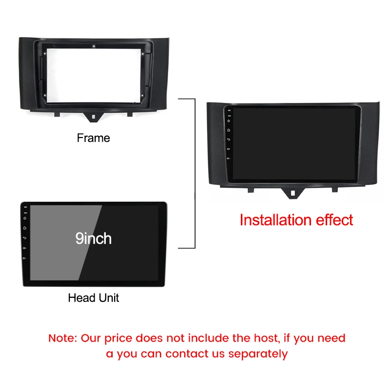 9\'\' Fascia for BENZ Smart Fortwo 2011 2012 2013 2014 2015 2 Din Car Radio Frame Dash Fitting Panel Kit Adapter Audio Power Cable