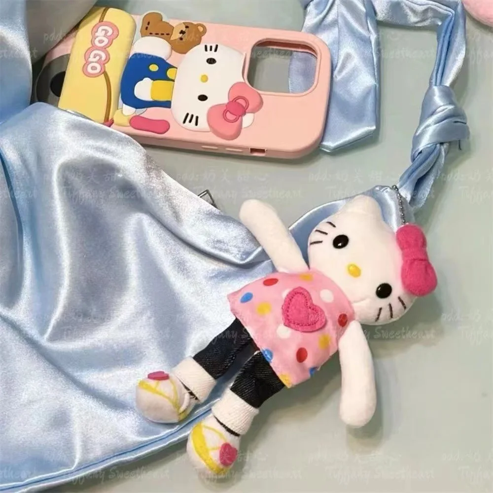 Sanrio Cartoon Long Legged Hello Kitty Keychain Polka Dot Denim Pants Hanging Figurine Backpack Accessory Small Doll Cute Gift