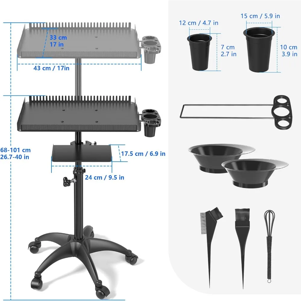 Hairstylist Tray Rolling Cart, Salon Tray Cart Salon Hair Extension Trolley Cart with Storage Platform and Hair Separator Stand