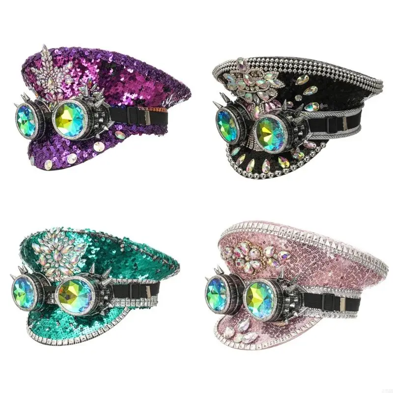 

49MB Bejeweled Crystals Hat with Heavy Sequins and Sexy Goggles for Party Male Female Dancing Comedian Actor