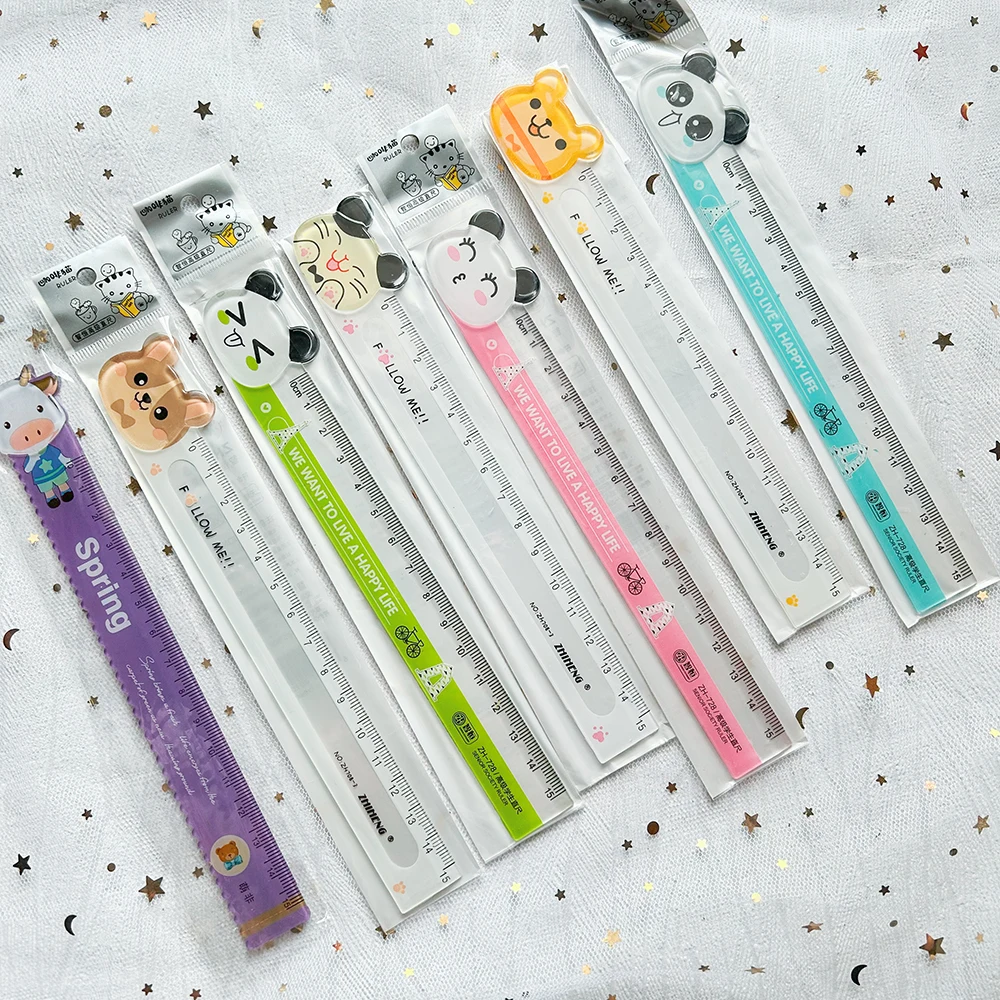 2PCs Kawaii Stationery Panda Cat Cartoon Kids Ruler Schule Cute Desk Accessories School Rule Bear Transparent Ruler School Items