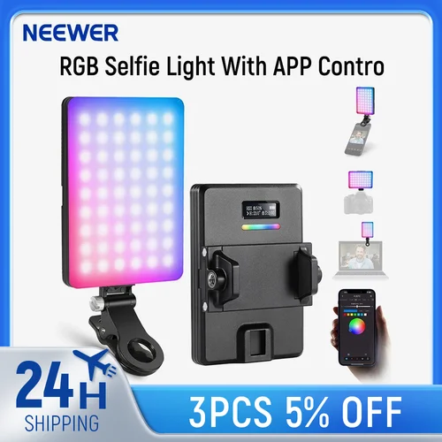 NEEWER-luz RGB para Selfie con Control por aplicación, 94 LED CRI97, 2000mAh, recargable, para conferencias, con zapata fría, Universal