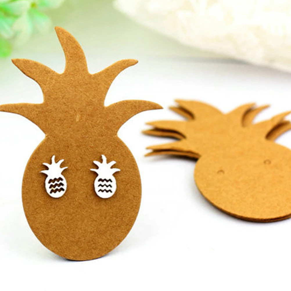 

100Pcs Pineapple Kraft Paper Blank Earring Tags Cards Holders Ear Studs Display Multipurpose Jewelry Organizer Accessories