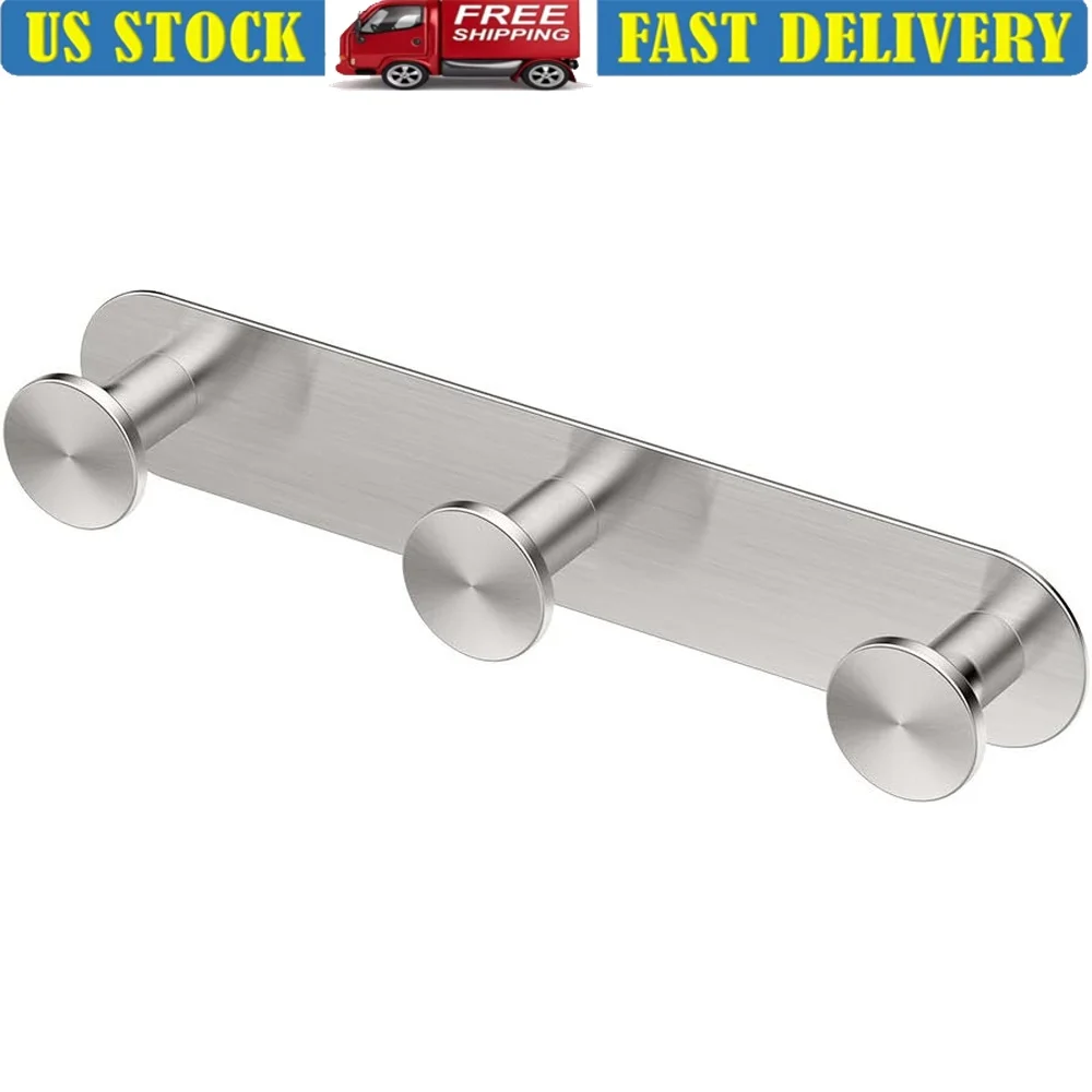 

Modern Glamour Triple Hook Satin Nickel Wall Mounted Towel Rack Durable Metal Robe Holder Ideal Bathroom Installation Included