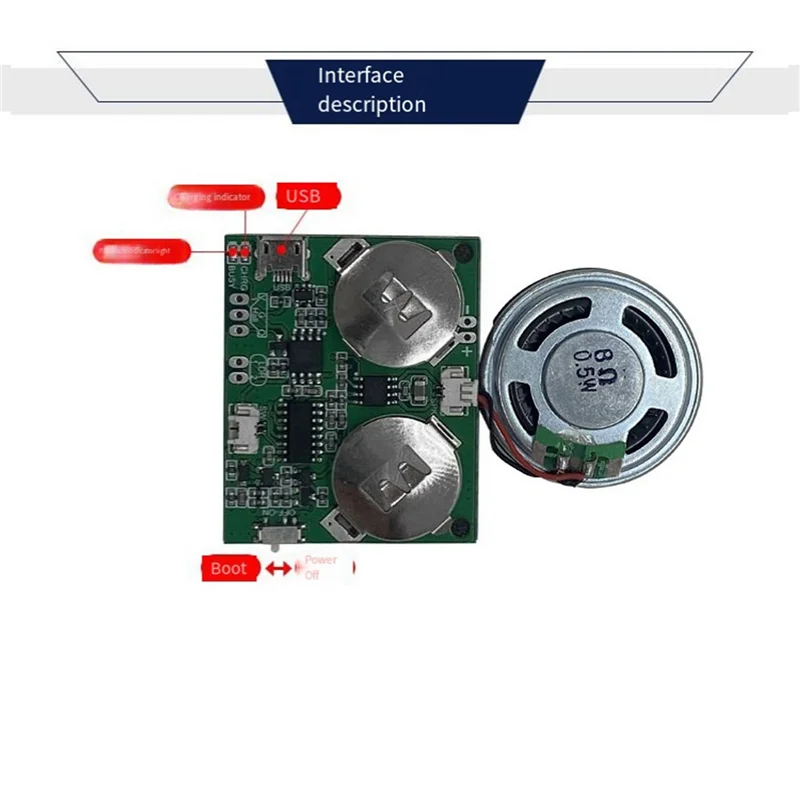 A72T 2X Modulo audio registrabile Pulsante di controllo Chip audio 8M MP3 WAV Lettore vocale musicale Scheda programmabile con altoparlante