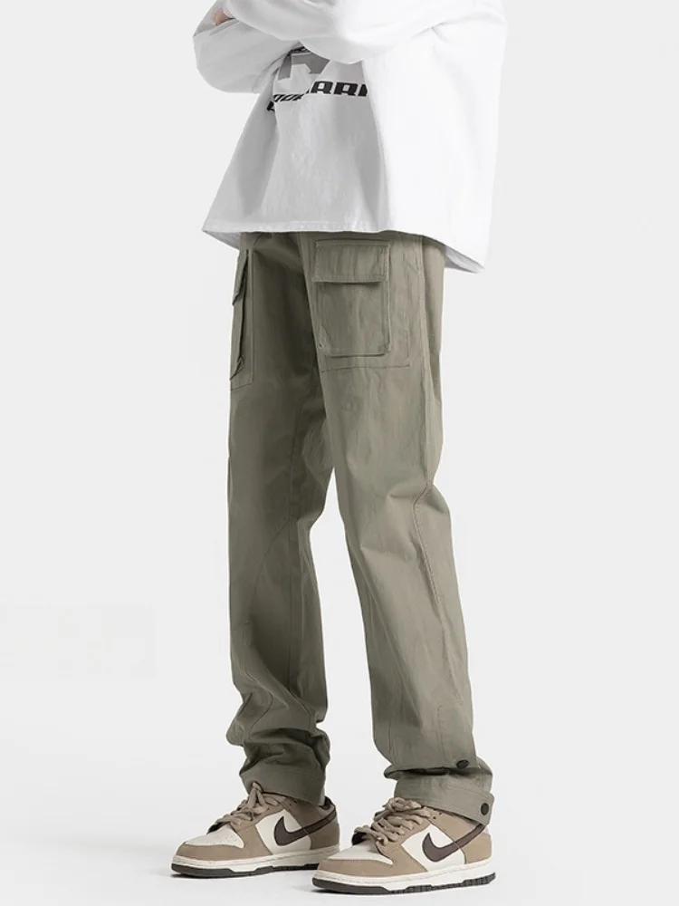 

Мужские брюки American High Street прямого кроя, зауженные, длинные, модные, в стиле ретро, рабочая одежда, дышащие, тонкие, однотонные