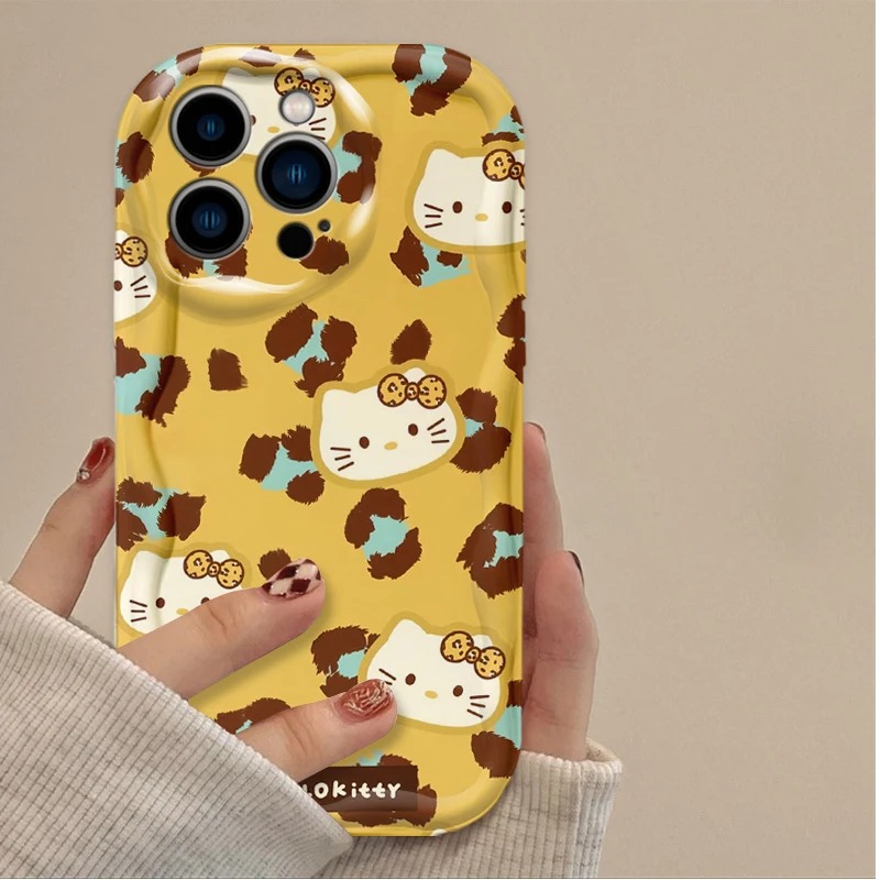 مرحبا كيتي ليوبارد طباعة سيليكون جراب هاتف آيفون 16 15 14 13 12 11 برو ماكس زائد 16E XR XS X 7 8 متموج للصدمات غطاء #3