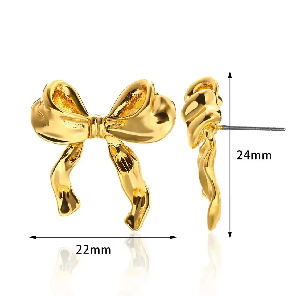 New fashion metal streamer bow earrings for girls Sweet romantic Valentine\'s Day gift jewelry accessories