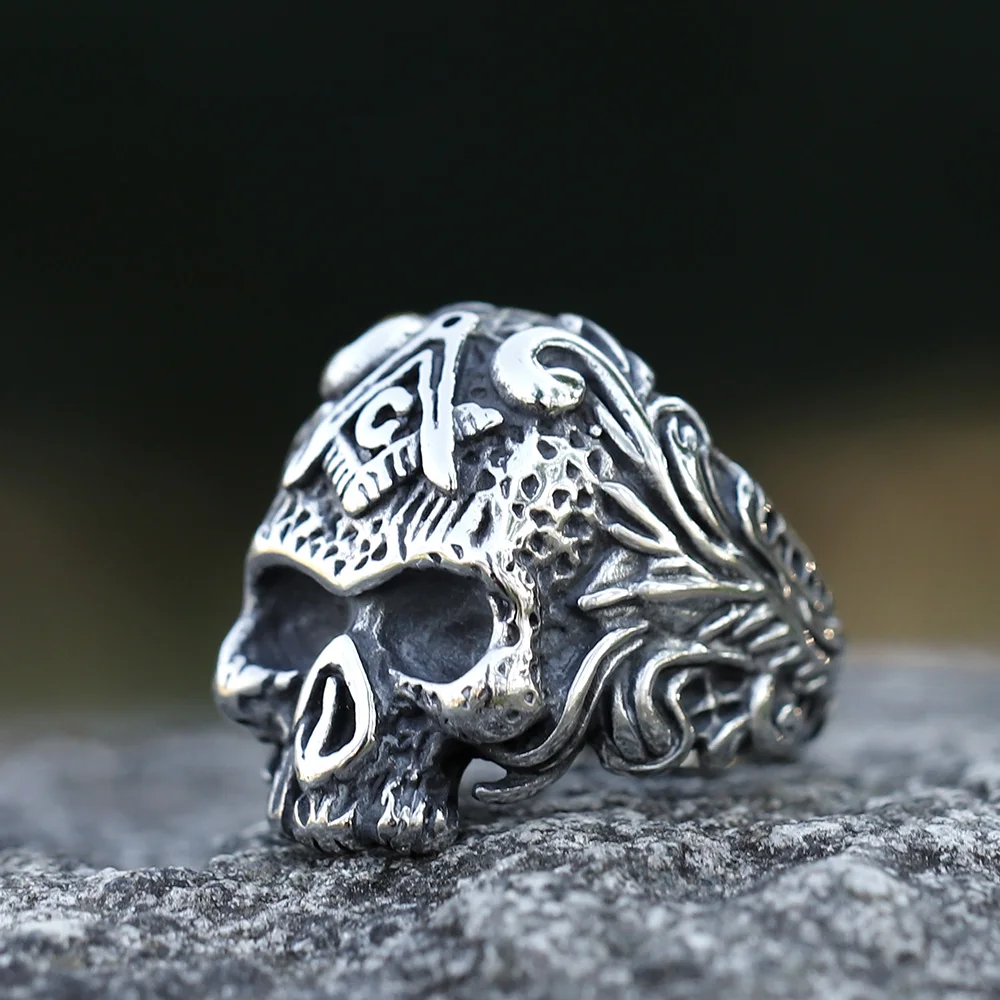 2023 Men's 316L stainless steel Masonic Calvarium Skull ring Gothic Biker PUNK Motorcycle Band Jewelry for Gifts free shipping