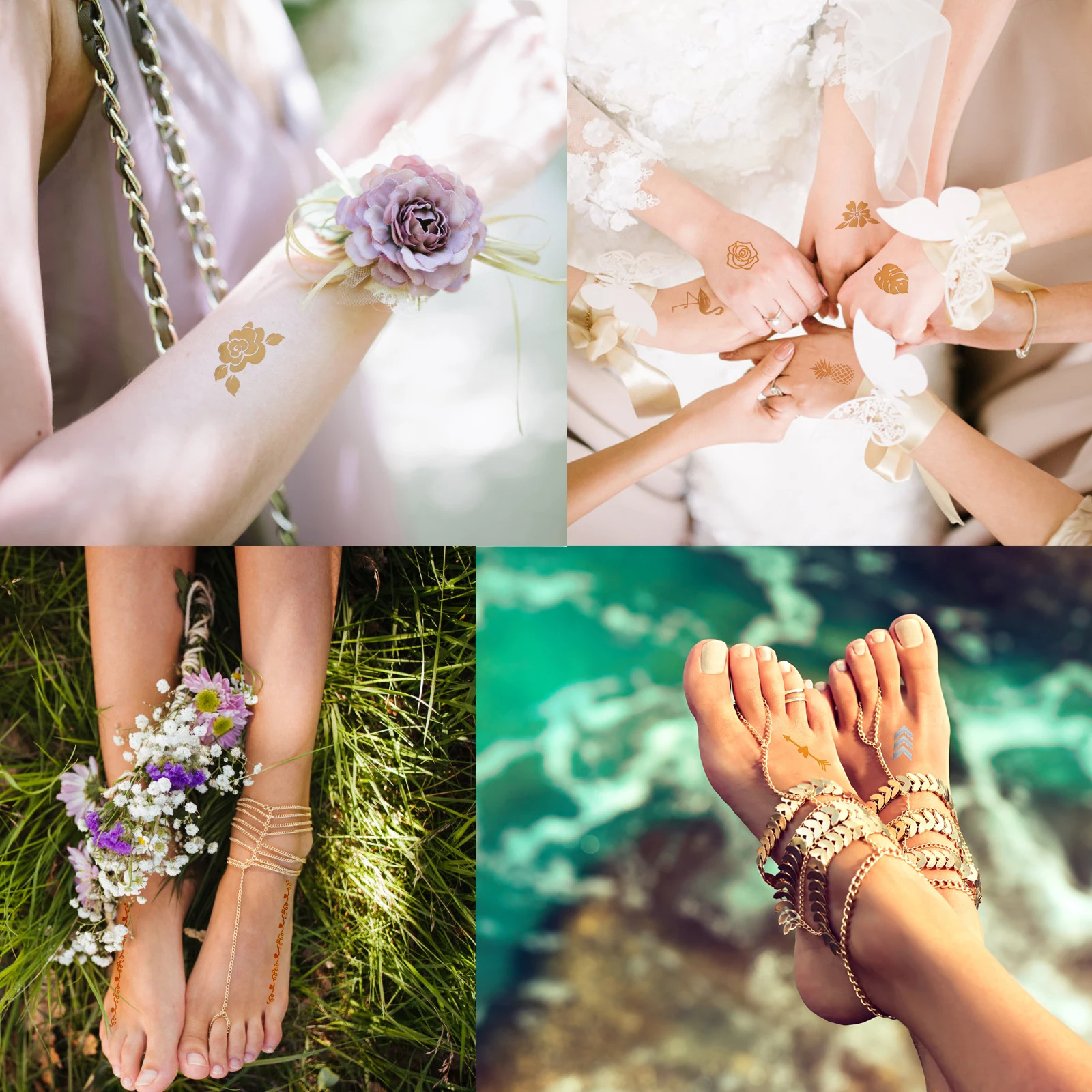 

8 Sheets Realistic Wedding Temporary Tattoos Waterproof Body Art Stickers for Bridesmaid Party Girls Holiday Beach Music Concert