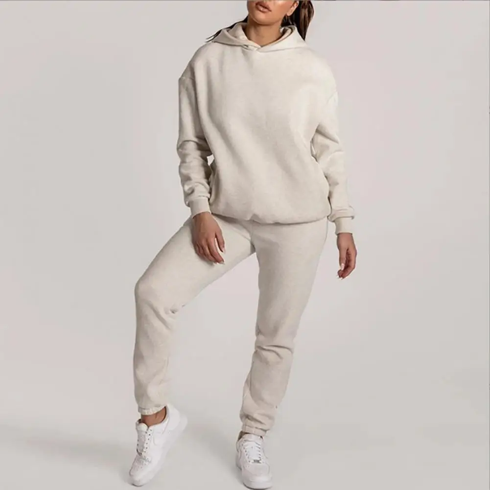 Jogging Tracksuit Women Set Autumn Solid Color Long Sleeve Pullover Warm Pocket Hoodie Pants Sets Female ensemble femme 2 pièces