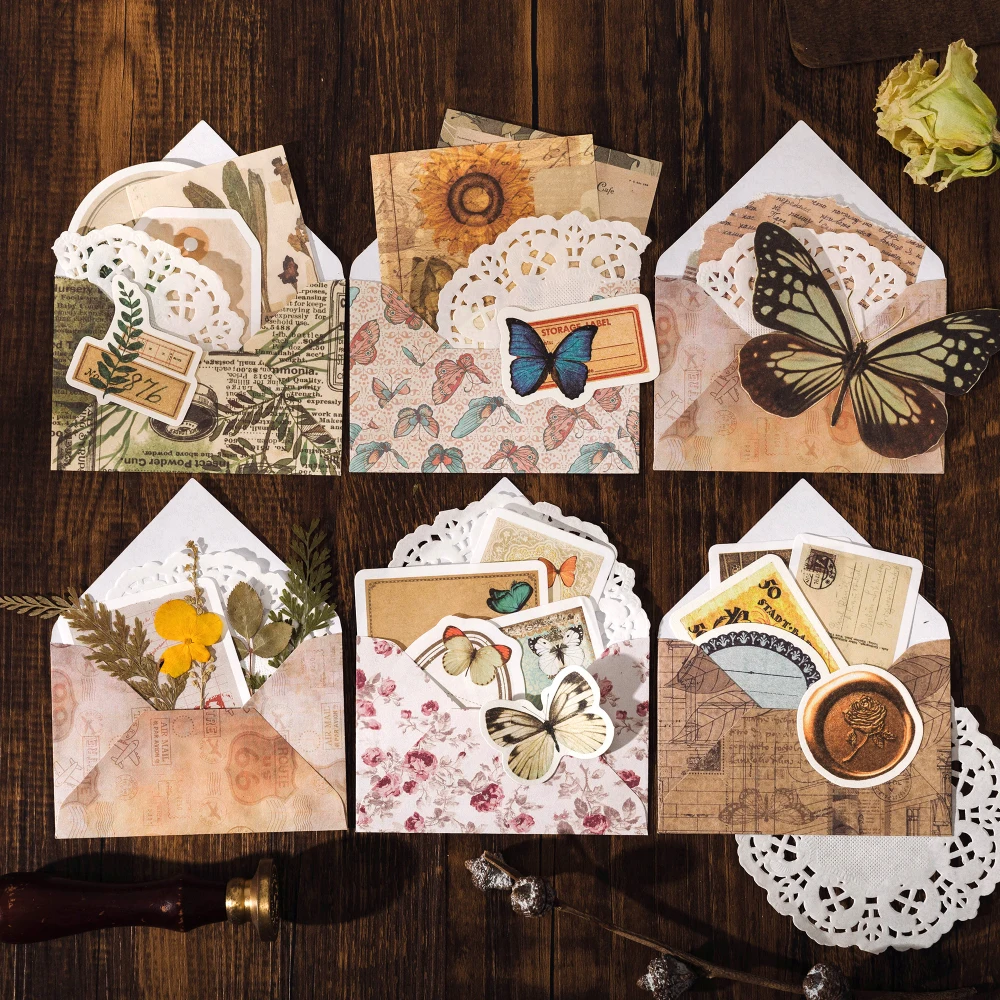 100 Pieces/Pack Material Stickers Set Handmade Boxroom Vintage Journal Envelope Collage Decorative Plant Butterfly