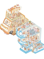 Cartoon Capybara Town Landscape Sticker 2.5D DIY Pocket Cabin Scene Game Stickers Christmas Gift For