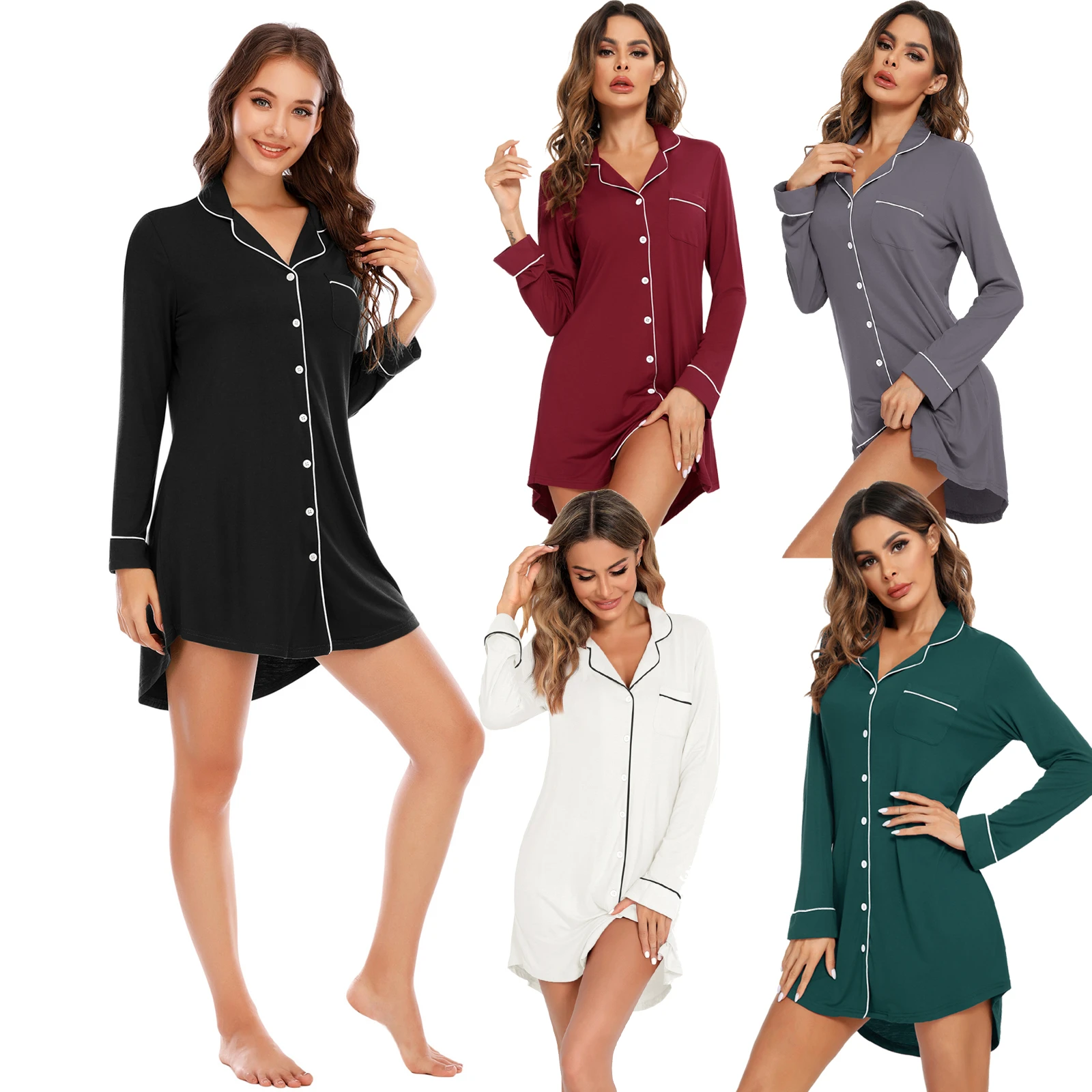 

Female Soft Modal Nightgown Nightshirt Spring Summer New Long Sleeve Nightdress Sleepwear Sexy Boy Friend Styly Loungewear