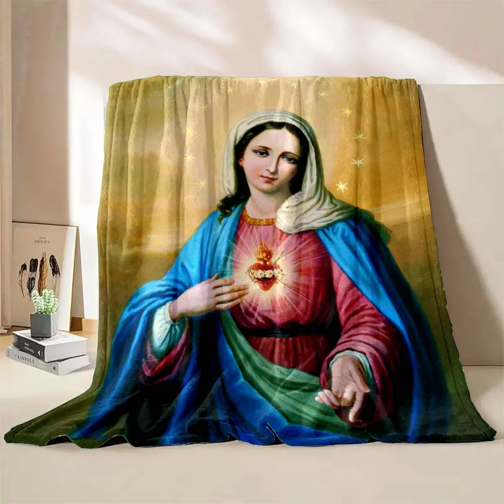 بطانية مطبوعة للبالغين والأطفال ، يصلي مسيح العذراء مريم ، ناعم ومريح ، للسفر في المنزل ، دافئ ، 6 أحجام