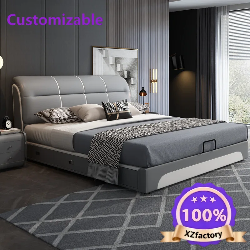 Factory Direct 2026 Top Cama de cuero doble de 1,8 metros, dormitorio principal moderno y sencillo, cama de boda con almacenamie