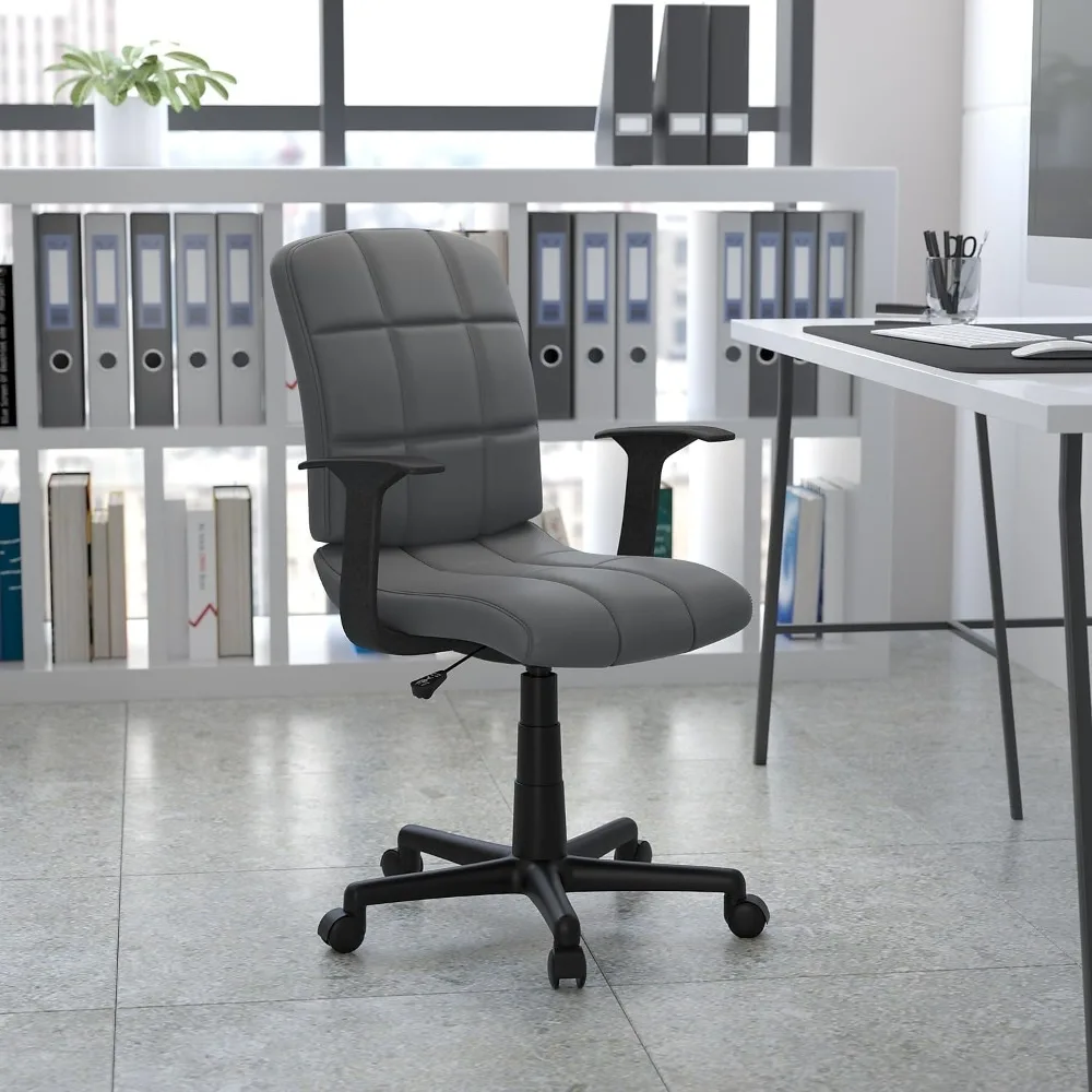 Comfortable Chair Mid-Back Blue Quilted Vinyl Swivel Task Office Chair With Arms Computer Armchair Ergonomic Furniture