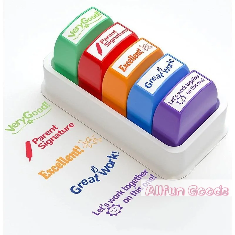 [TG835]5 Pcs Self Inking Teacher Feedback Stamps With Encouraging Phrases For Classroom Grading Homeschool Homework Review