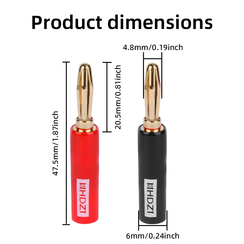 HHDZI Solder-Free 4mm Six-Lobe Banana Plug,24K Gold-Plated Phosphor Copper,Soft Rubber Shell for HiFi Amplifier Speaker Audio Eq