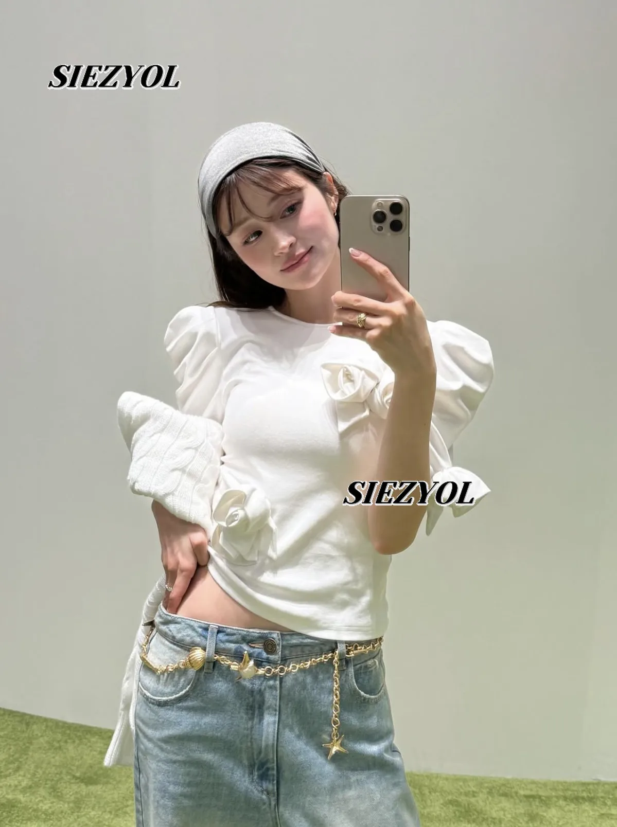 Japanese Style 3d Rose Round Neck Top New Summer Sweet Girl T-shirt Slim Fit Bubble Short Sleeve Solid Color Versatile Tshirt