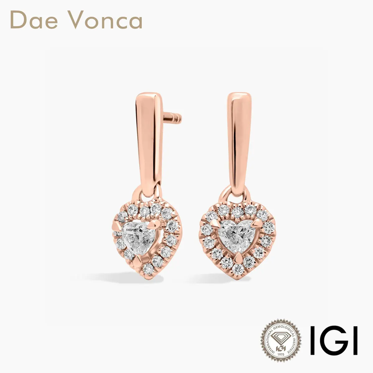 9K/14K/18K Rose Gold Halo Earrings Heart Shape Lab Grown Diamonds With 14 Round Cut Accents For Valentine's Day Gift