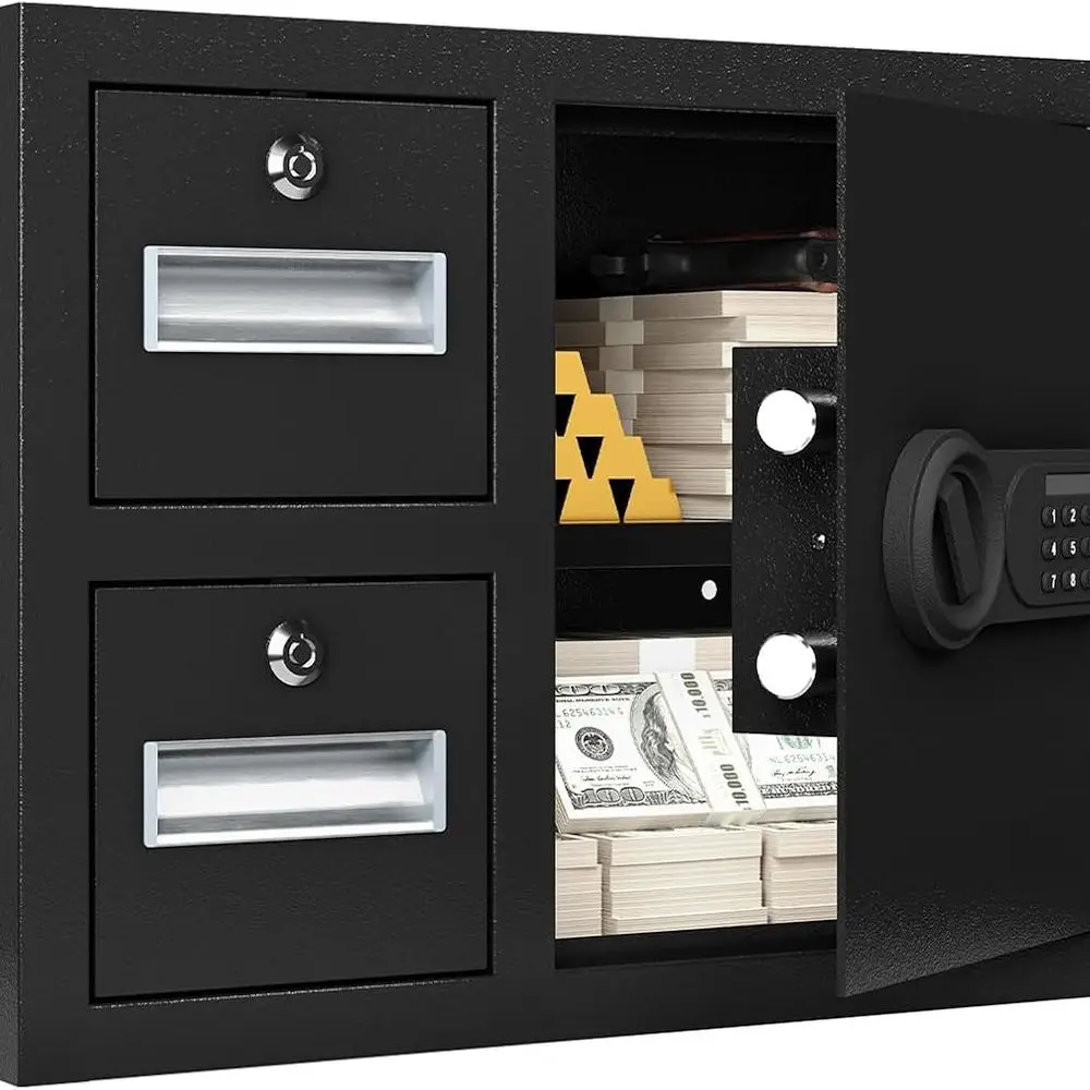 

Home Security Steel Gun Safe with Fingerprint Access, Dual Drawers, 3 Unlocking Methods, Silent and Anti-Theft Design, LED Light