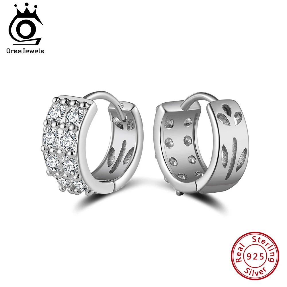 

ORSA JEWELS 8A Premium Cubic Zirconia Hoop Earrings with Genuine 925 Silver Rhodium Hoop Ear for Women Pave Setting JewelryLZE50