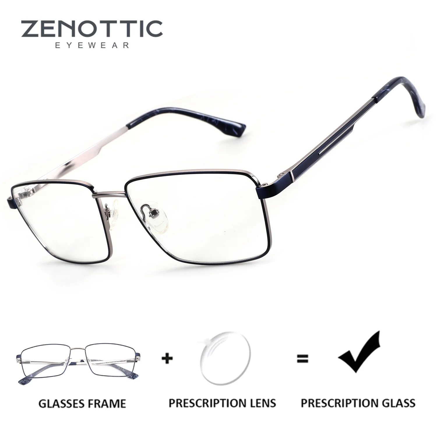 ZENOTTIC (L Size) Fashion Rectangle Prescription Eyeglasses Male for High-quality Metal Photochromic Optical Glasses Man