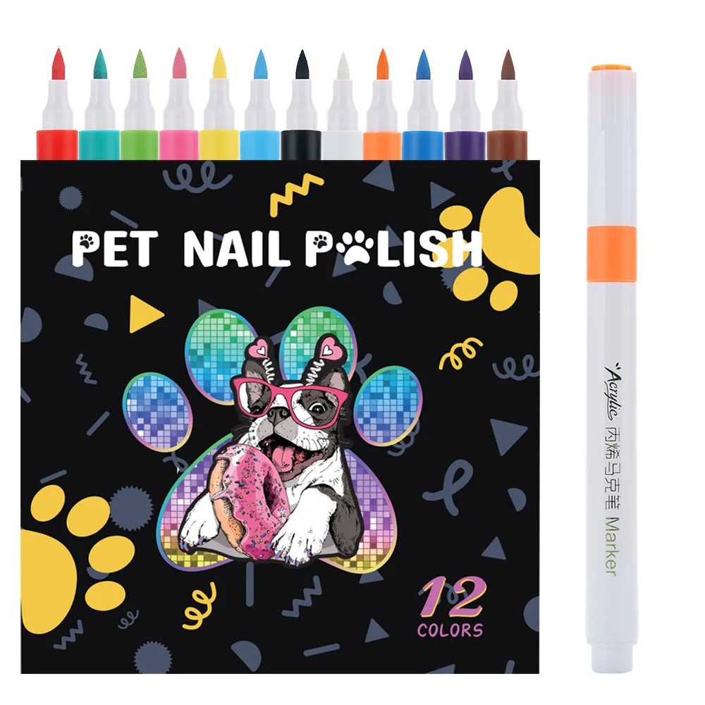 Dog Nail Polish Pen 12 Colors Pet Nail Polish to Create Beautiful Nails with Girl Pets Dog Grooming Quick Dry & Easy to Use