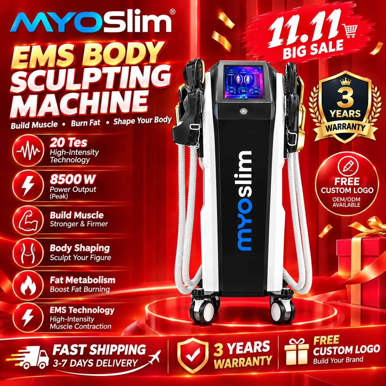 Myoslim EMS Body Sculpt Machine RF 8500W HI-EMT Weight Loss Burning Fat Slimming Muscle Equipment Stimulation