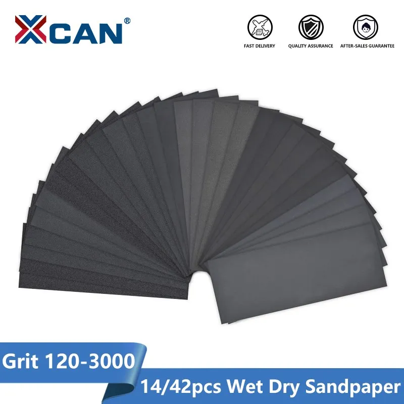 XCAN 14pcs Sandpaper Wet Dry Sanding Paper Grit 120-3000 Sand Papers for Wood Metal Abrasive Polshing Tool