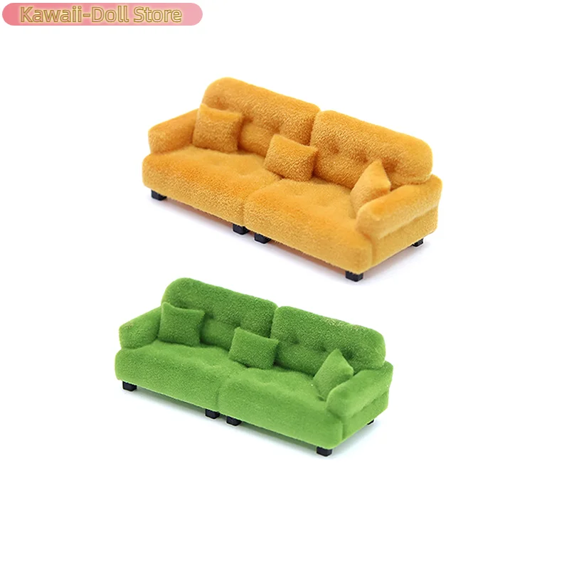 Casa de muñecas simulación flocado sofá modelo casa de muñecas Mini muebles de sala de estar accesorios de decoración juguetes para juego de imitación