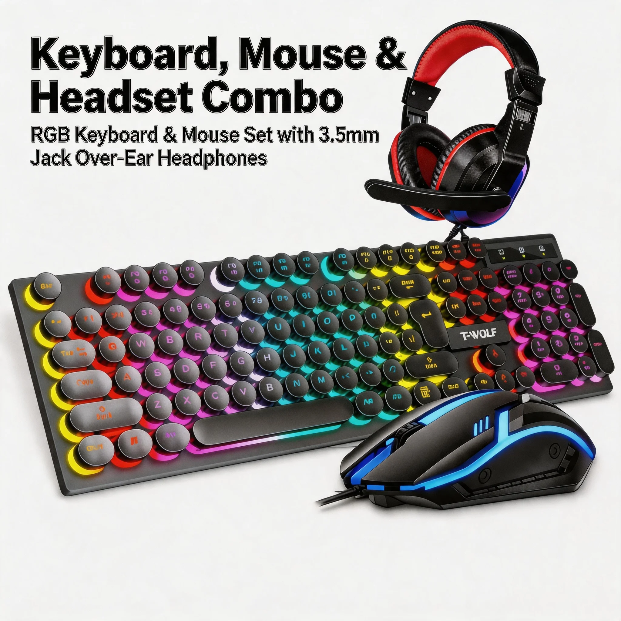 Gaming Keyboard Mouse And Headset Combo - ชุดคีย์บอร์ด เกมมิ่ง เมาส์ หูฟัง แบบมีสาย 3.5