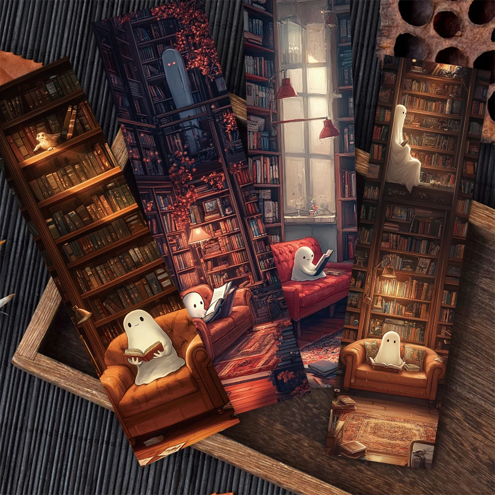 30pcs Ghost Reading At The Library Bookmarks Reading Pages Books Labeled Students Stationary Supplies DIY Aesthetic Bookmark