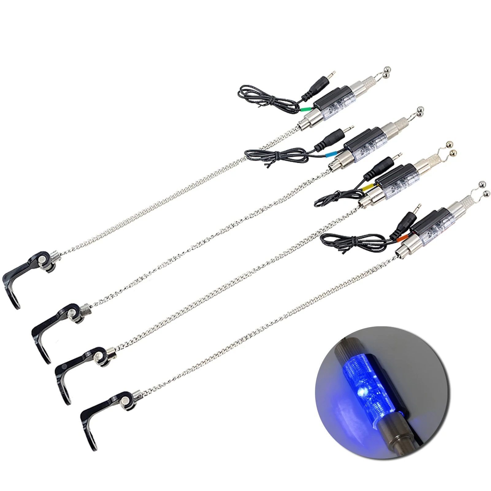 4pcs Fishing Bite Indicator Alarm Carp Fishing LED Illuminated Swingers Hangers Chain Drop Off Bobbins Fish Finder Accsccory