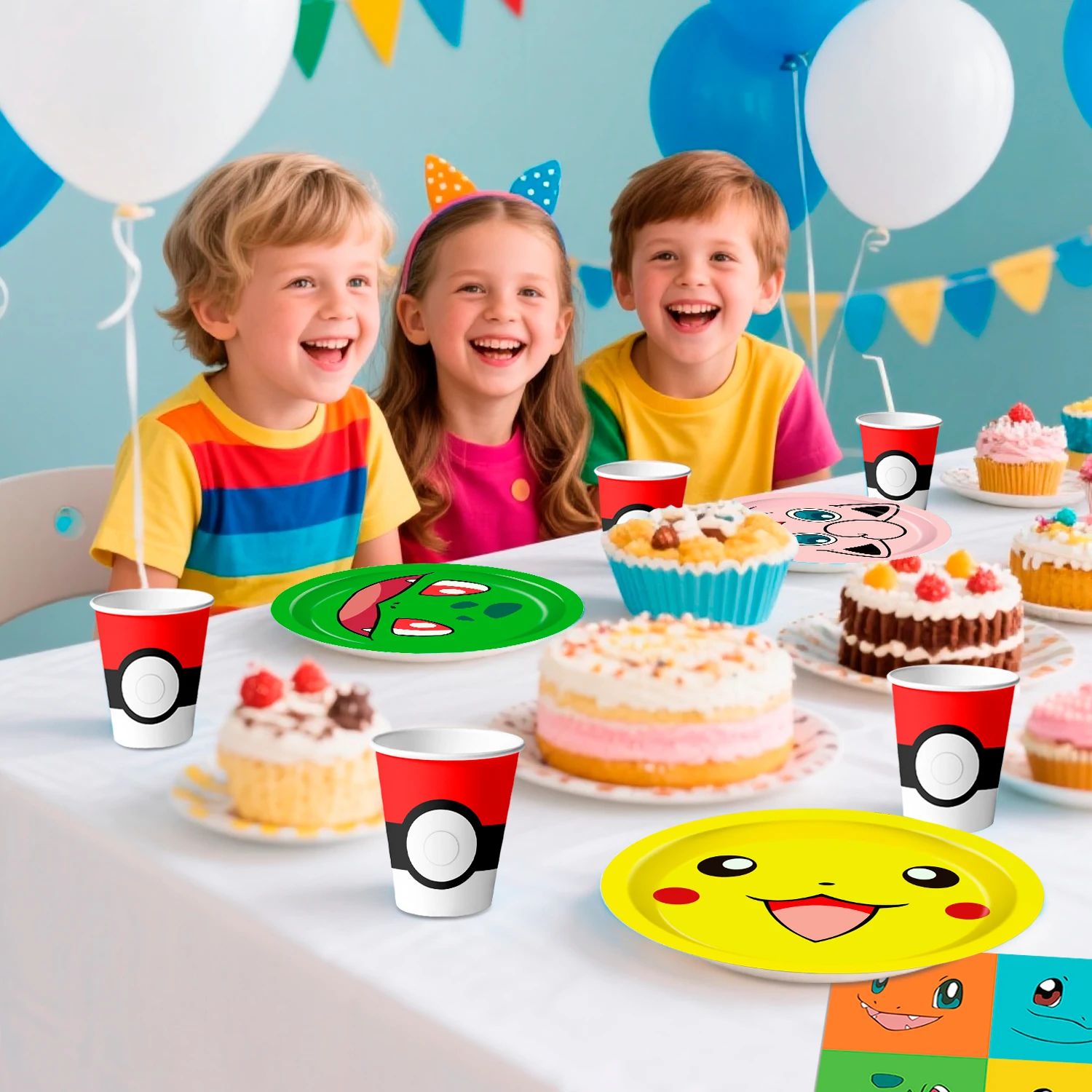120 Pcs Pokemon Birthday Party Tableware-Pokemon Plates Napkins Cups Etc Pokemon Birthday Decorations for Pokemon Party Supplies