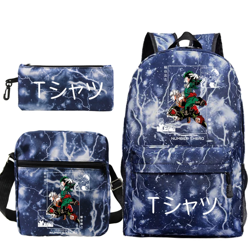 Anime meu herói academia sacos de escola meninos meninas dos desenhos animados 3 pçs conjunto boku nenhum herói academia bookbag crianças mochilas presente