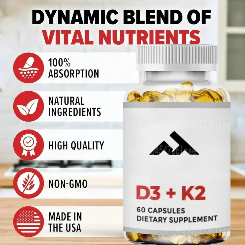 

Здоровые витамины Д3 и К2 МК7, преимущества для здоровья костей, сердца и зубов - 60 капсул