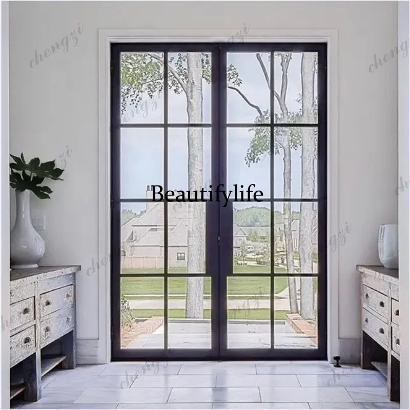 Y136  Customization Standard French Style Double Swing Wrought Iron Security Lock Shop Front Door