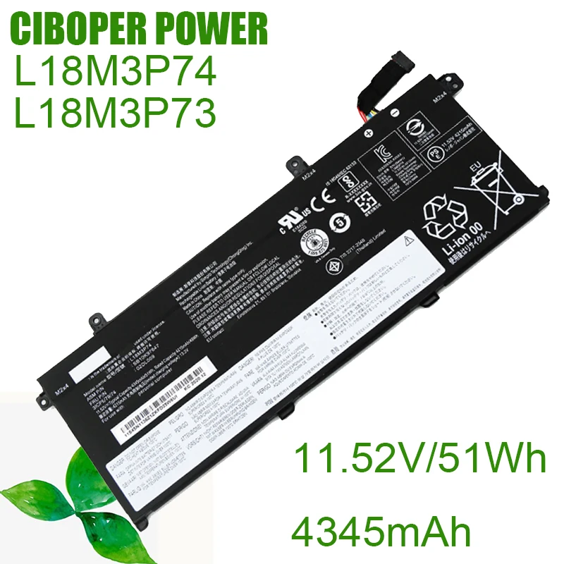 CP Laptop Battery L18M3P74 L18M3P73 11.52V/51Wh L18L3P73 L18C3P71 L18C3P72 For ThinkPad T490 P43S P14s T14 1st Gen Series