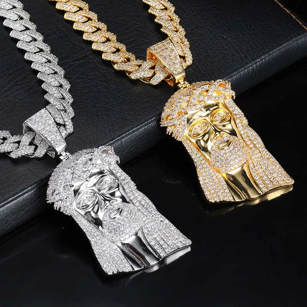 Dropshipping Necklaces Chain For Women Mens Full Iced Out Zircon Custom Big Jesus Pendant With Cuban Chain Hip Hop Jewelry