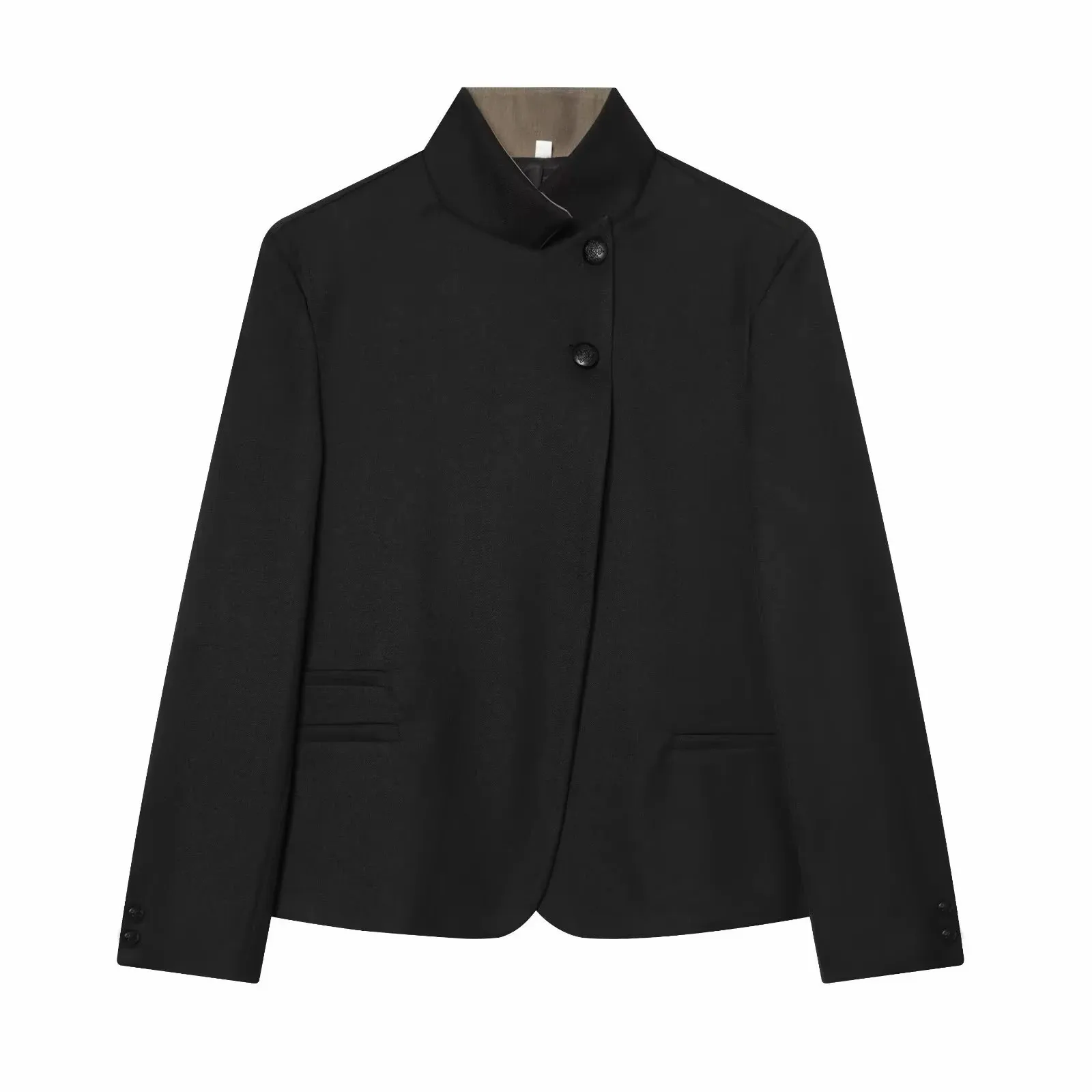 Damen Vintage Büro Einfarbiger Blazer Damen Stehkragen Langarm Lockerer Blazer Mode 2026 Frühling Sommer Lässiger Ladu-Blazer – Detail 2